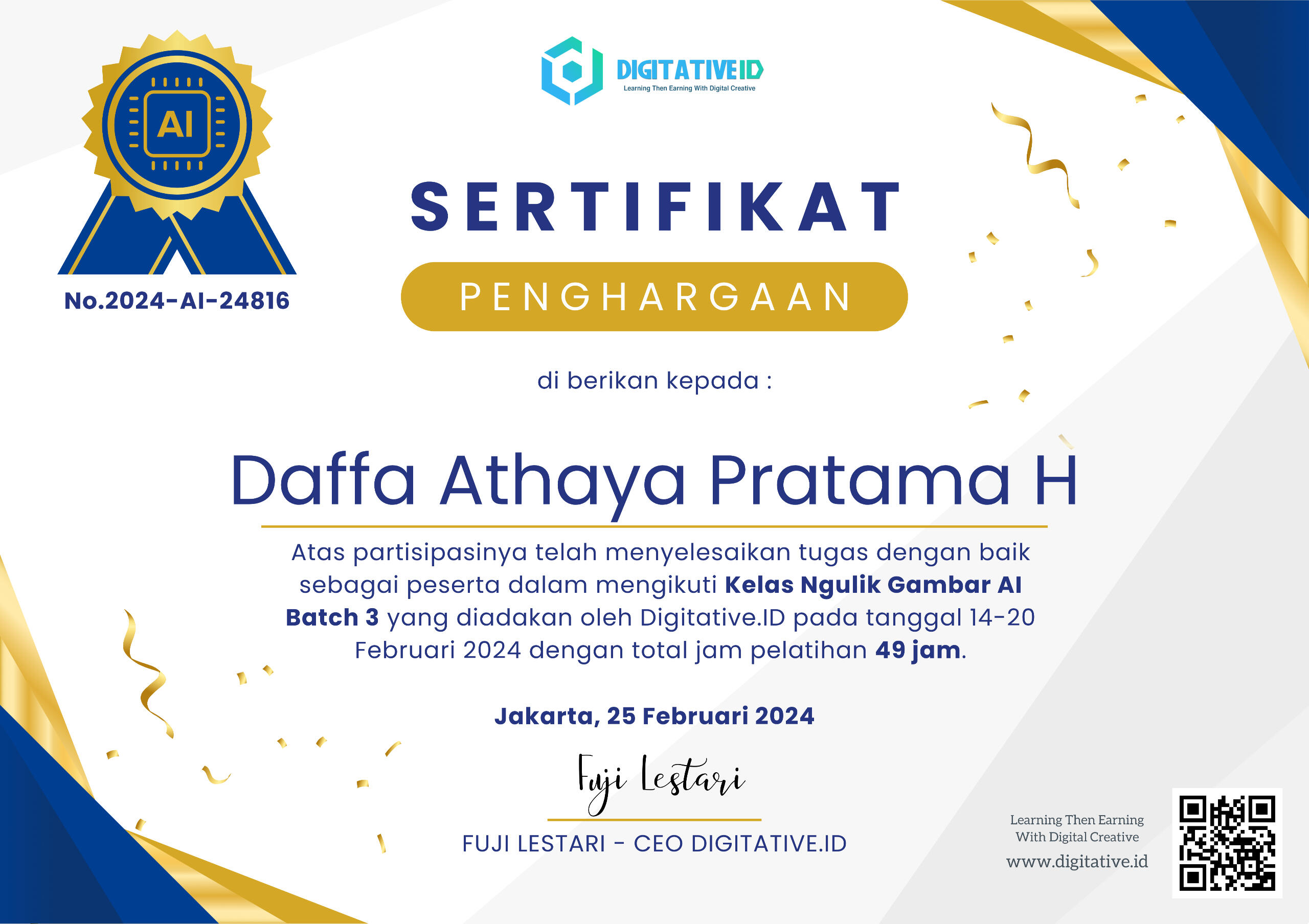 Certificate creates images using AI batch 3