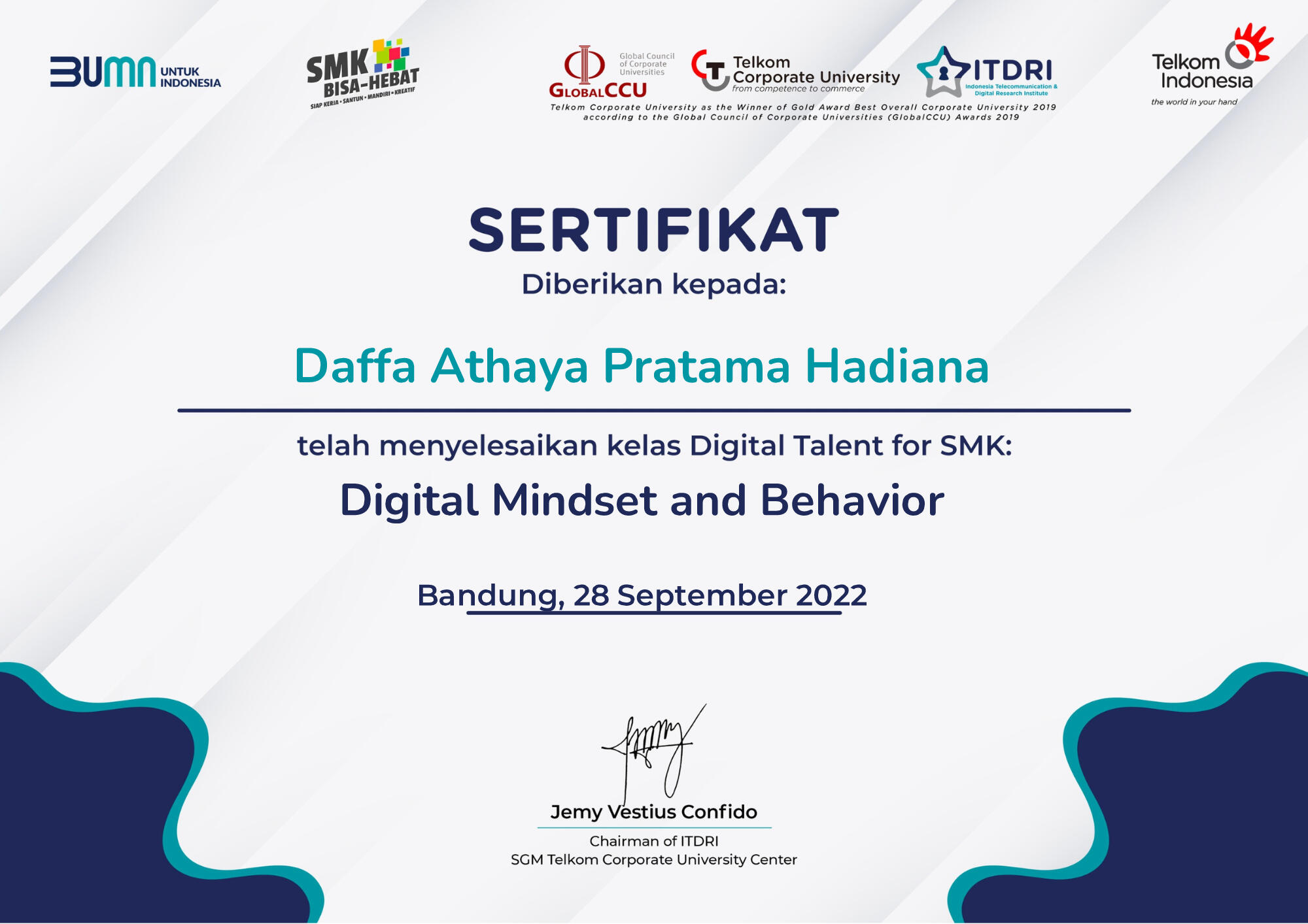 Certificate from Telkom training