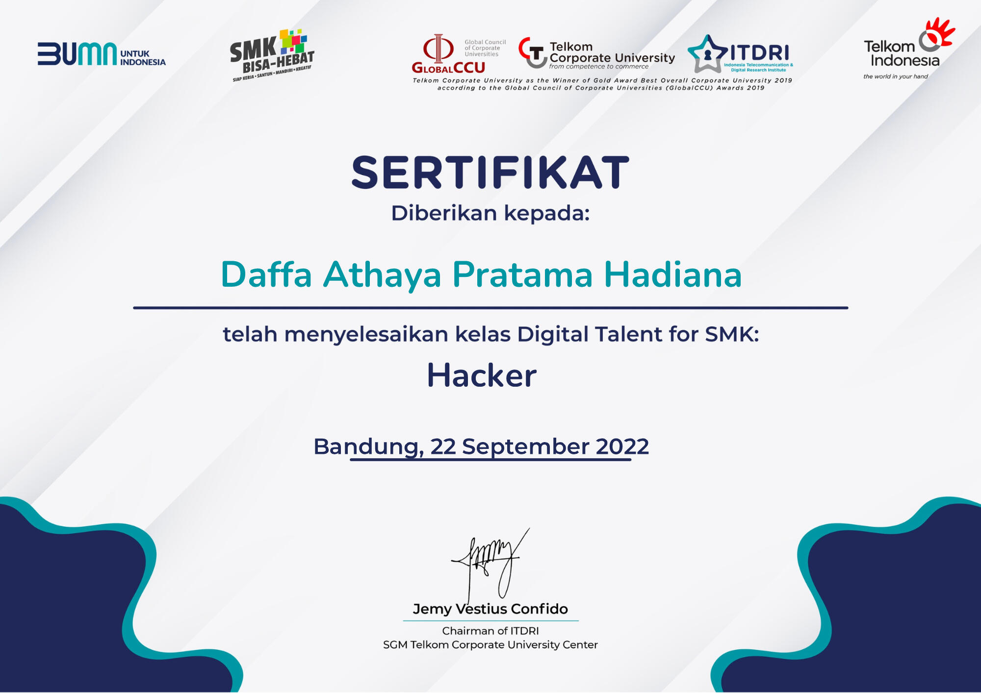 Certificate from Telkom training